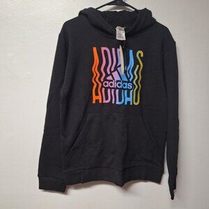 Adidas Hoodie Colorful Boys 18 20 XL‎ Black Rainbow Wavy Teen Tween